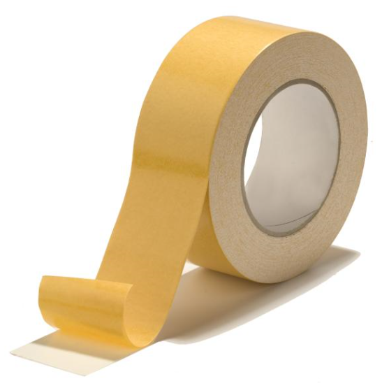 Strong tape for permanent attachment of materials such as carpets and carpet tiles.