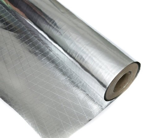 Jumbo roll aluminium foil reinforced with glass fibre scrim, available in different dimensions and thicknesses.
